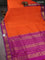 10 yards silk cotton saree orange and purple with plain body and zari woven border
