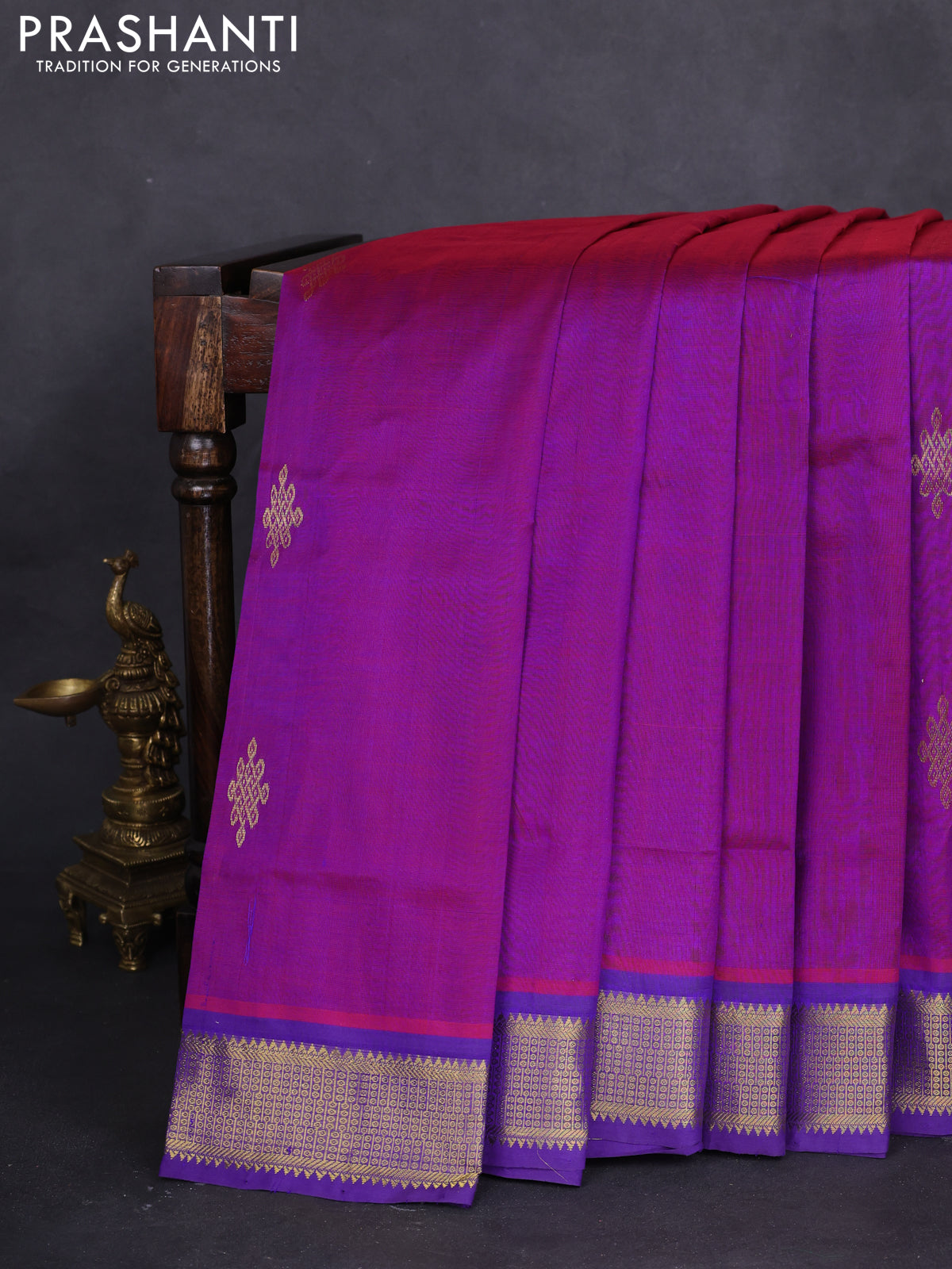 10 yards silk cotton saree purple and blue with zari woven buttas and zari woven border