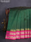 10 yards silk cotton saree green and pink with allover small zari checks and zari woven border