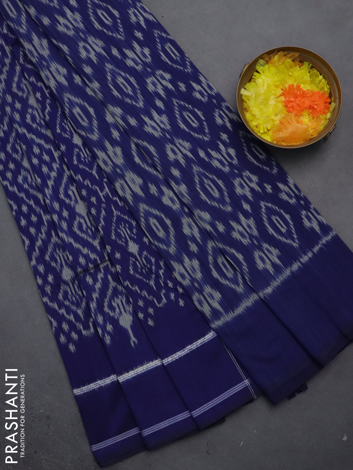 Ikat cotton saree dark blue with allover ikat weaves and simple border