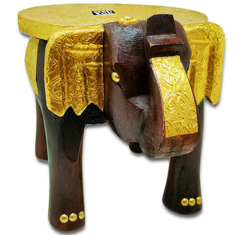 Pure Brass Sheet Handcrafted Wooden Chowki Elephant Design  Premium Bajot/Chowki/Peeta/Patla