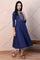 Blue Aari Embroidered Yoke Pure Cotton Flared Kurta