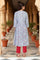 Blue Block Print Mirror Work Straight Cotton Kurta