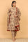 Beige Kalamkari Printed Kurta, Straight Pants and Dupatta Set