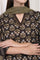 Black Floral Printed Embellished A-Line Cotton Kurta with Straight Pant and Dupatta Set