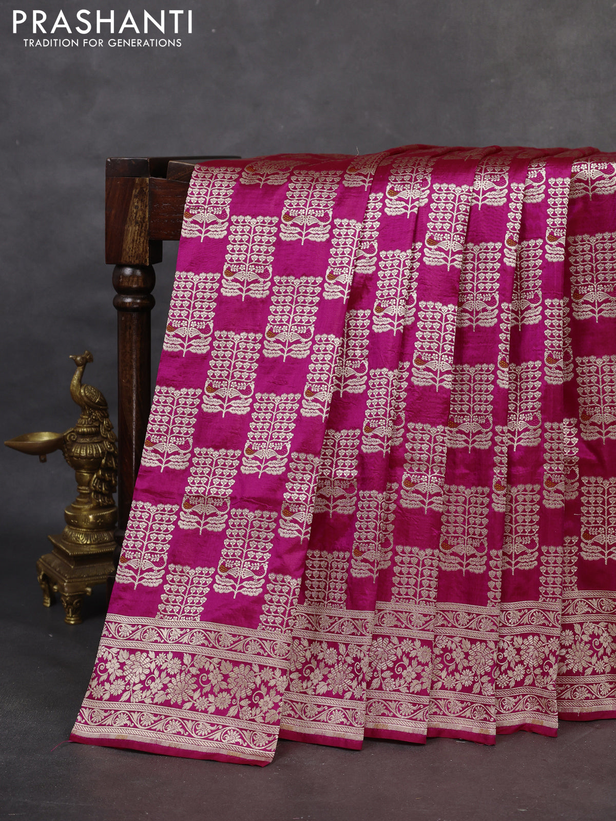 Banarasi uppada silk saree pink with allover zari woven brocade weaves and zari woven border
