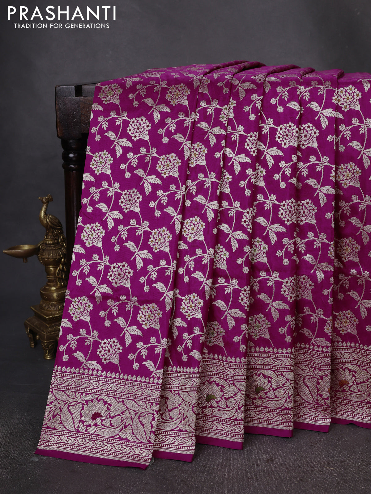 Banarasi uppada silk saree magenta pink with allover zari woven brocade weaves and zari woven border