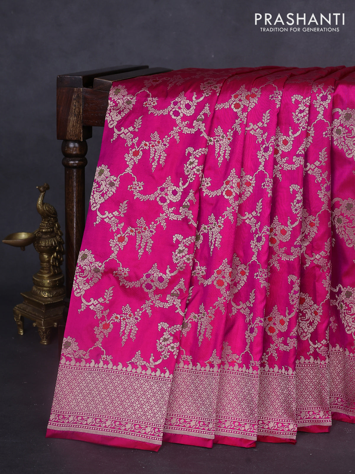 Banarasi uppada silk saree pink with allover zari woven brocade weaves and zari woven border