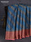 Banarasi tussar silk saree peacock blue and rustic orange with thread & zari woven buttas and woven border
