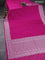 Banarasi crush crepe saree pink with plain body and silver zari woven elephant border