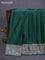 Banarasi crush crepe saree dark green with plain body and silver zari woven border