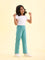 Girls Light Mint Side Stripe Mid Rise Track Pants