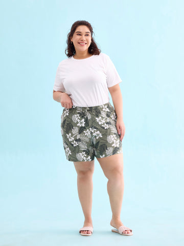 Women Printed Olive Woven Viscose Lounge Shorts