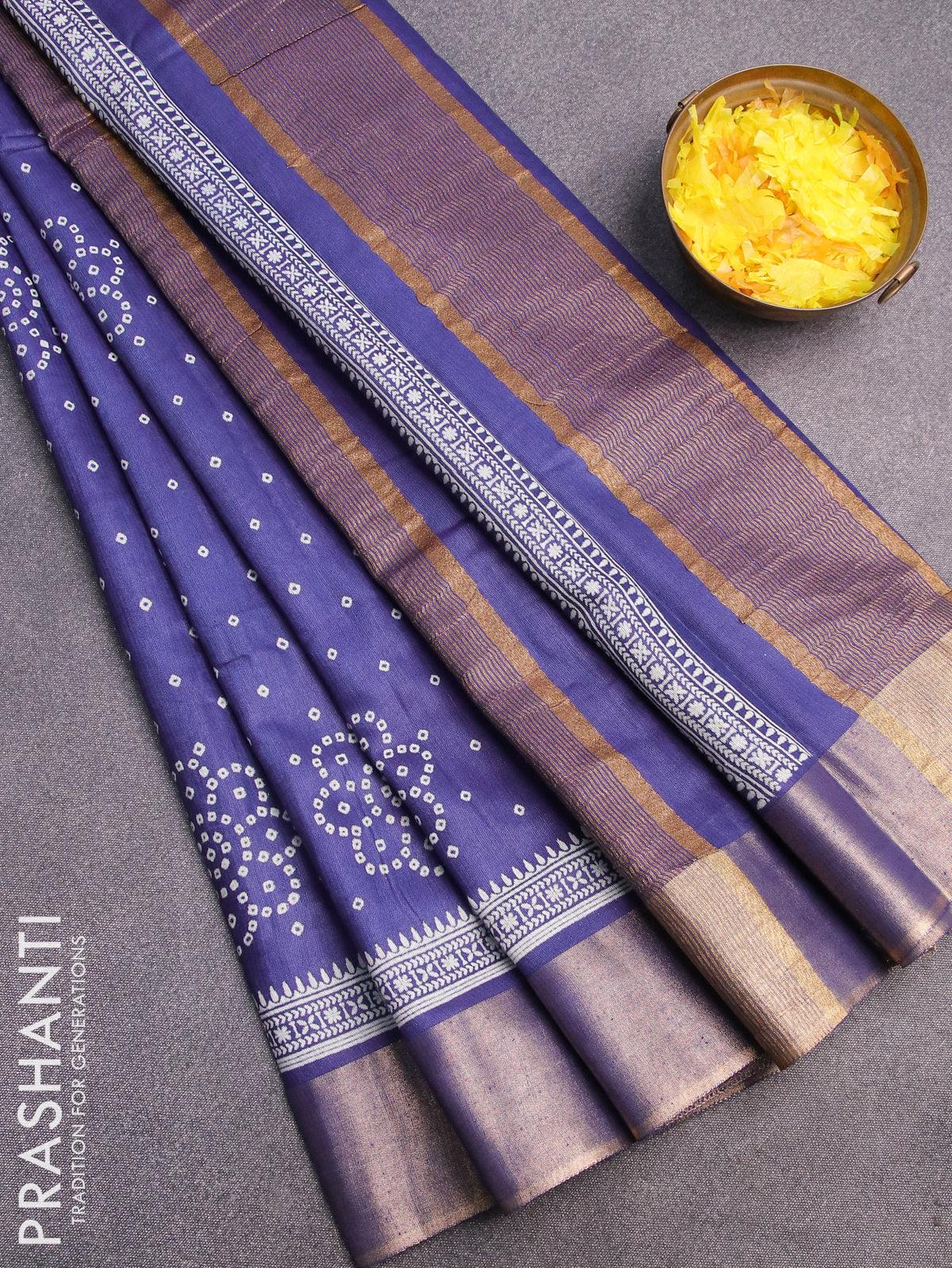 Bhagalpuri saree blue with allover bandhani prints and zari woven border