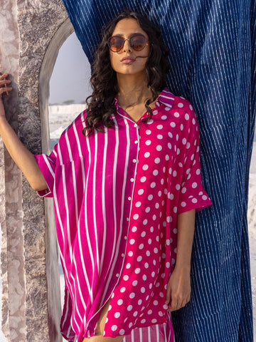 'I Love Pink' Oversized Asymmetrical Modal Long Shirt