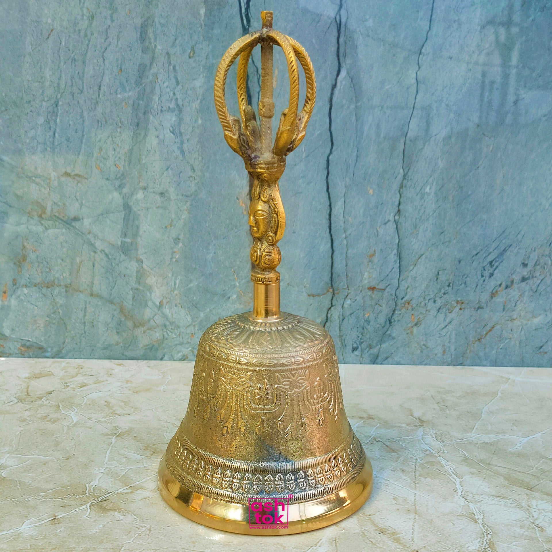 Brass Fancy Hand Bell, Brass Puja Traditional Hand Bell