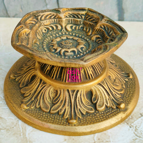 Brass Antic Finish Incense Holder, Brass Antic Panchbatti Diya