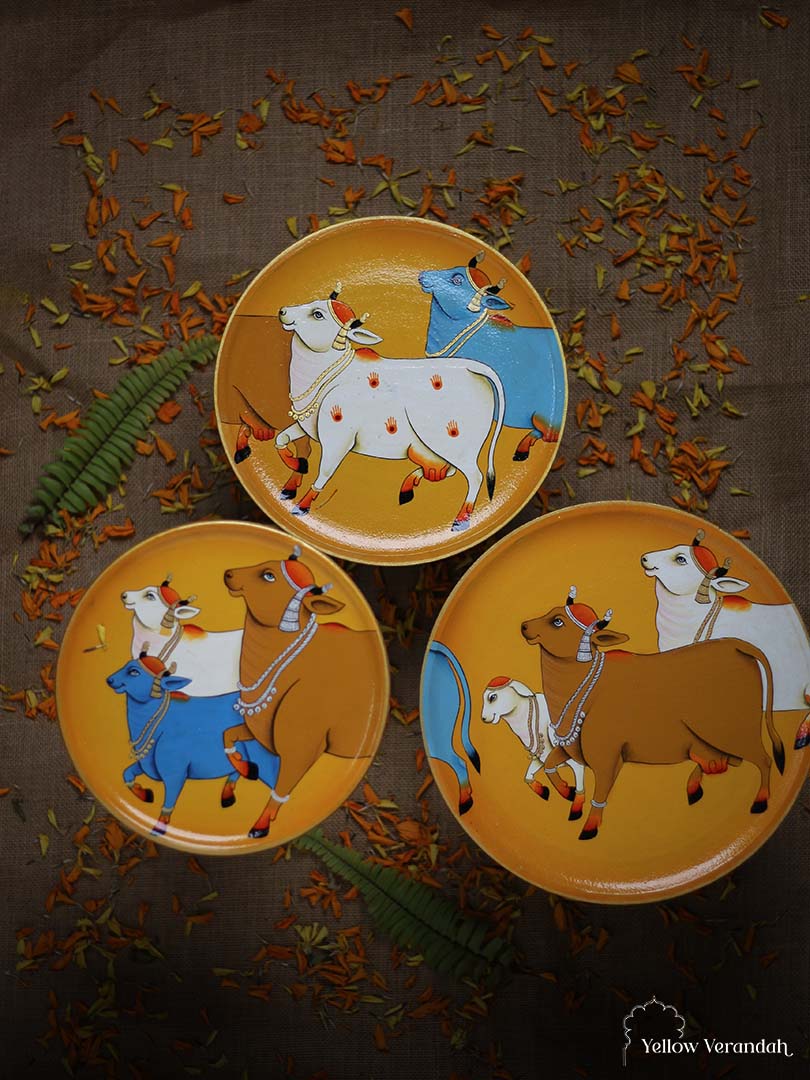 Pichwai Handpainted Wall Plates - Set of 3