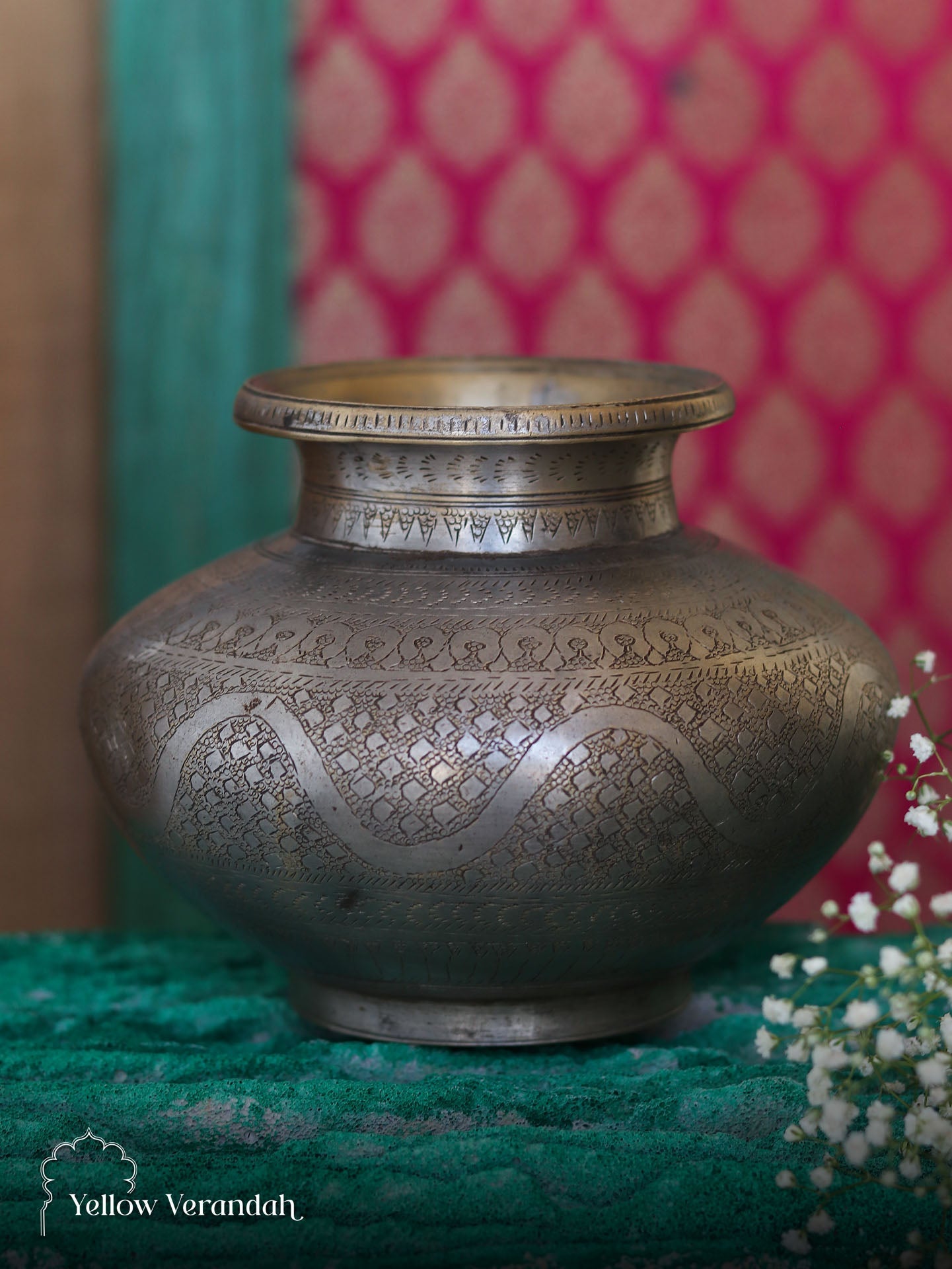 Vintage Brass Carving Pot