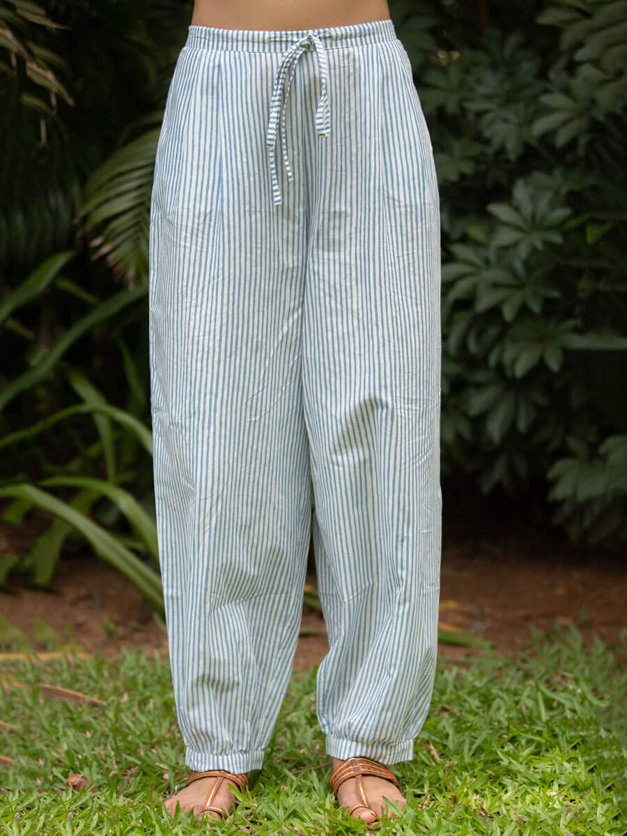 Grey Stripes Cotton Lantern Pants