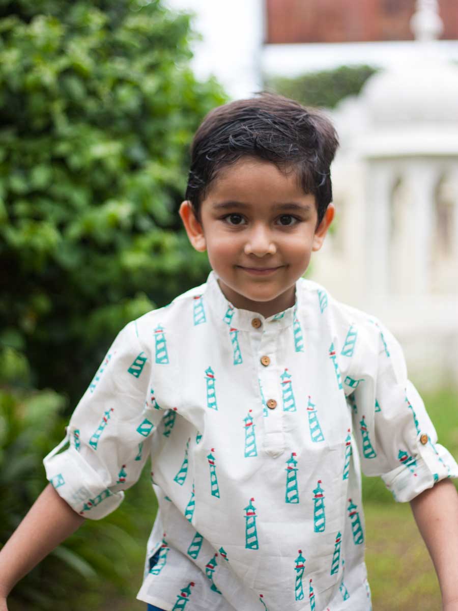 Lighthouse Organic Cotton Shirt Kurta with Roll Up Sleeves