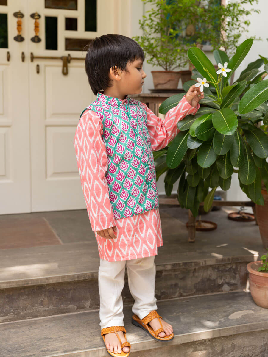 Set of 3 - Dev Organic Cotton Long Kurta with Jacket