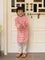 Pink Ikat Organic Cotton Block Printed Long Kurta