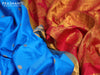 Pure gadwal silk saree cs blue and red with allover zari woven buttas and temple design long zari woven border