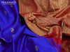 Pure gadwal silk saree blue and red with zari woven peacock buttas and long zari woven border