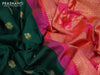 Pure gadwal silk saree green and dual shade of pinkish orange with annam zari woven buttas and temple design zari woven border
