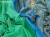 Pure gadwal silk saree green shade and cs blue with allover zari woven buttas and long zari woven border