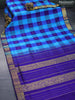 Silk cotton saree cs blue and blue with allover paalum pazhamum checked pattern & zari buttas and zari woven border