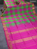Silk cotton saree light green and pink with allover paalum pazhamum checked pattern & zari buttas and zari woven border