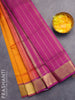 Silk cotton saree dual shade of mango yellow and purple with allover vairaosi pattern and zari woven border