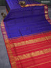 Silk cotton saree blue and red with allover vairaosi pattern and zari woven border