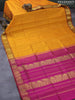 Silk cotton saree mango yellow and dark magenta with allover vairaosi pattern and zari woven border