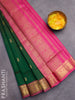 Silk cotton saree green and pink with silver zari woven buttas in borderless style