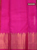 Pure kanjivaram silk saree mustard green and pink with allover self emboss & temple zari buttas and copper zari woven border