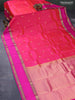 Pure kanjivaram silk saree dual shade of pinkish orange and magenta pink with zari woven buttas and rettapet zari woven border