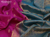 Pure kanjivaram silk saree purple and dual shade of teal blue with zari woven buttas and zari woven border