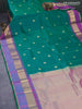 Pure kanjivaram silk saree dual shade of teal green and dual shade of purple with allover self emboss & zari buttas and temple design rettapet zari woven border