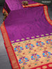Pure paithani silk saree deep purple and red with allover zari woven stripes pattern and zari woven border & paithani design pallu