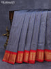 Pure paithani silk saree grey and red with allover zari woven stripes pattern and zari woven border & paithani design pallu