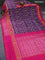 Pochampally silk saree dark purple and pink with allover ikat weaves and long zari woven ikat border