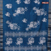 Semi raw silk saree peacock blue with allover floral digital prints & sequin work and zari woven border