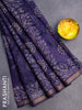 Muslin cotton saree dark blue with batik butta prints and small zari woven border