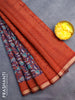 Muslin cotton saree blue and maroon with allover floral prints and small zari woven border