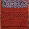 Muslin cotton saree dark blue and maroon with allover floral prints and small zari woven border