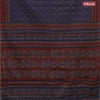 Muslin cotton saree dark blue and maroon with allover ikat prints and simple border
