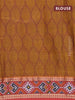 Muslin cotton saree dark mustard and maroon with allover prints and patola printed border